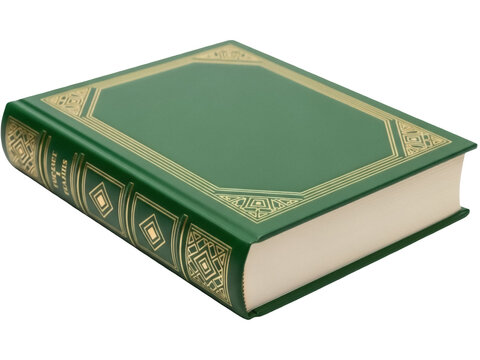 Isolated classic green book with vintage golden cover design on seamless neutral backdrop
