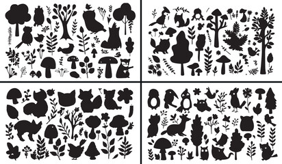 Animal Nature Vector Pattern, Wildlife Illustration Design, Bird Insect Icons, Seamless Nature Background, Forest Animal Art, Decorative Wildlife Pattern, Nature Surface Design, Animal Icon Collection