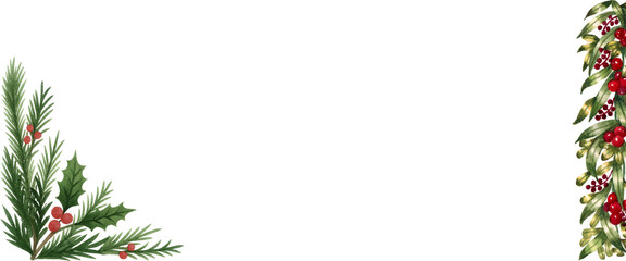 Festive White Background with Holly Sprig and Berry Garland Border for Winter Celebrations and Greetings on a transparent background © Cybrart