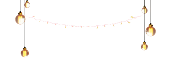Radiant Golden Light Garland Featuring LanternStyle Fixtures and Subtle Glimmers on a Pure Black Backdrop for Festive Ambiance on a transparent background