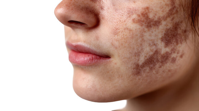 Examining pigmentation changes in birthmarks reveals variations in melanocyte activity, providing insights into skin biology and health indicators on a transparent background