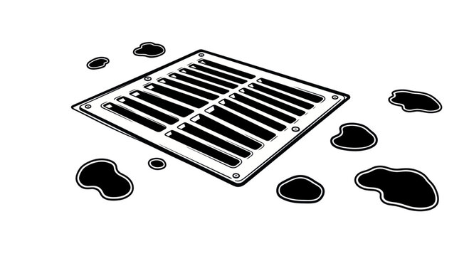 Storm Drain Cover with Puddles of Water Illustration
