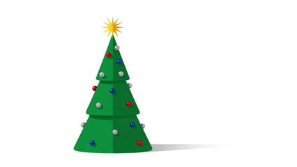 Minimalist Christmas Tree with Star and Ornaments Isolated on White Background 3D Render