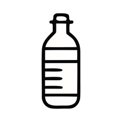 Simple hand-drawn black outline icon of a bottle with a cap and a label area, suitable for a variety of liquid storage concepts and graphic design elements