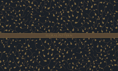 Luxury Seamless Floral Pattern with Gold Leaves on Black Background