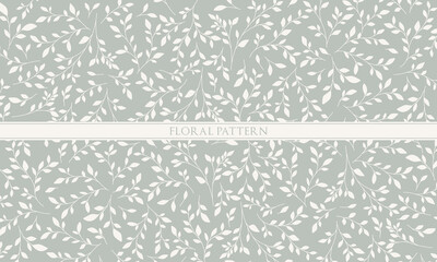 Minimalist Seamless Floral Pattern with White Leaves on Sage Green Background