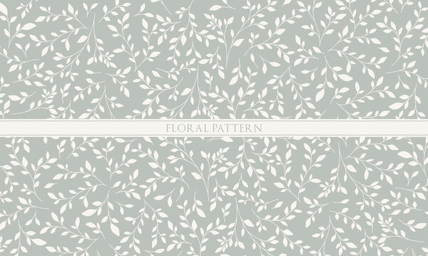 Minimalist Seamless Floral Pattern with White Leaves on Sage Green Background