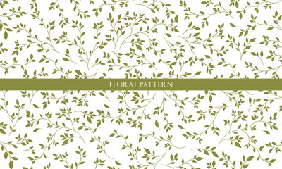 Minimalist Olive Green Leaf Seamless Pattern on White Background