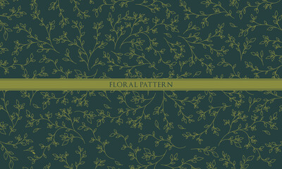Elegant Golden Line Art Floral Pattern on Dark Teal Background
