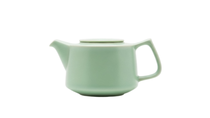 Light green ceramic teapot isolated PNG on transparent background, minimalist design for tea time and kitchenware concepts