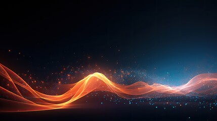 Vibrant orange and blue light waves with sparkling particles