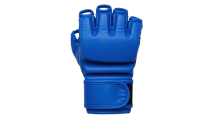 Blue MMA glove isolated PNG on transparent background, mixed martial arts equipment for combat sports and training