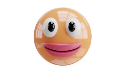 Funny emoji face with big eyes and pink lips isolated PNG, cheerful emoticon with a playful expression for social media and design