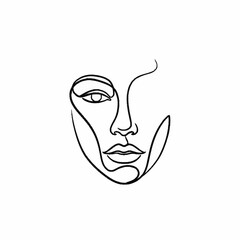 Minimalist one line art drawing of a beautiful womans face.