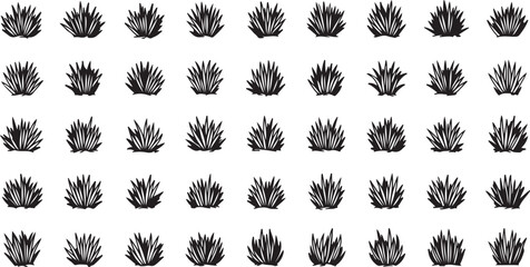Grid of Black Silhouette Grass Tufts on White Background Keywords: grass, tuft, silhouette, black, nature, plant, vegetation, field, meadow © RJ - Creativity