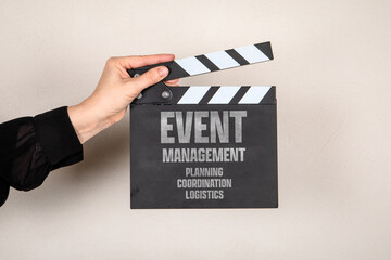 Obraz premium Event Management Planning Coordination Logistics Displayed On Film Clapperboard