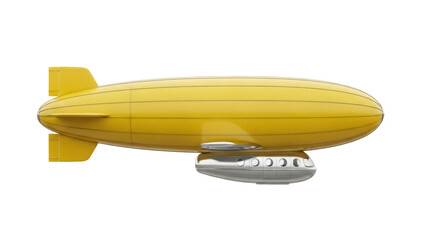 Yellow zeppelin PNG isolated on transparent background, vintage airship with gondola for travel and adventure themes