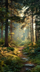 Obraz premium Sunlit Forest Trail