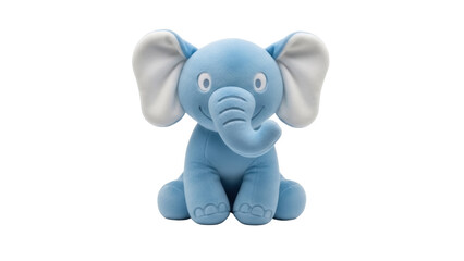 Cute blue elephant plush toy PNG isolated on transparent background, soft stuffed animal for kids and nursery decor