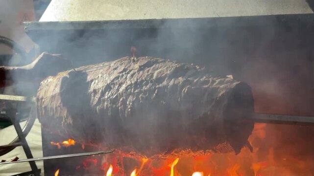 Doner Kebab Traditional Turkish Food Cag Kebabi. Rolling lamb meat doner kebab
