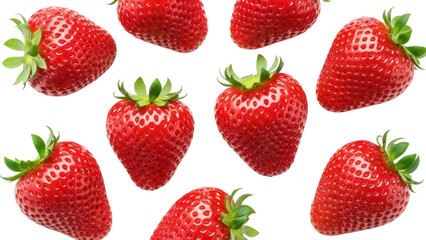 Fresh red strawberries PNG isolated on transparent background, ripe summer fruit for healthy eating and dessert concepts