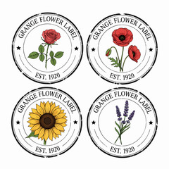 set of vector labels with flowers