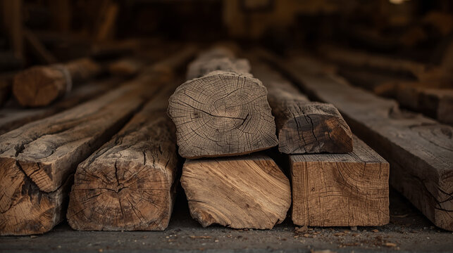 A rustic wooden beam structure, with rough-hewn timber planks, showcasing the natural grain and texture of the wood, set against a warm, earthy background, with an emphasis on the organic, natural aes