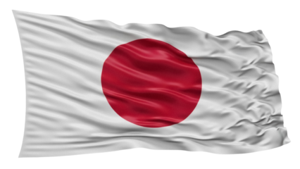 Waving flag of Japan isolated PNG, national symbol of Japanese culture and patriotism, red sun on white background, country flag on transparent background