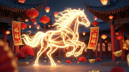 Golden Spirit Horse in a Lantern-Lit Ancient Temple 1
