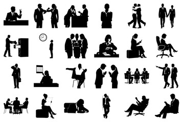 Business People Silhouettes In Various Poses And Activities