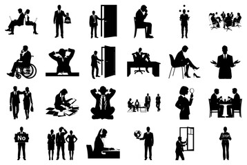 Business Professionals Silhouettes Diverse Office Scenarios