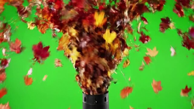 Leaves swirling, vortex of autumn colors with leaf blower blowing leaves along effect videos Mission Cordless Power Tools style