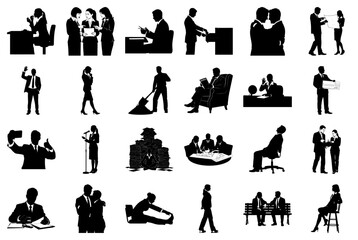 Business Silhouettes with Meetings and Tasks people