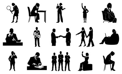 Business Women Silhouettes With Magnifying Glass And Laptop Keywords: business, silhouette