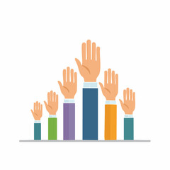Obraz premium Group of Diverse Hands Raised in Unity and Participation Colorful Sleeves Gesture