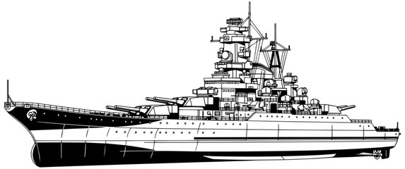 Battleship with guns and military equipment on deck © SaiKir