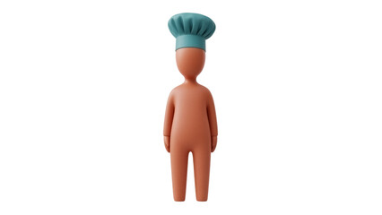 Chef figurine PNG isolated on transparent background, clay model of a cook with a blue hat for culinary concepts