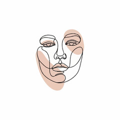 Minimalist One Line Drawing of a Womans Face with Abstract Shapes.