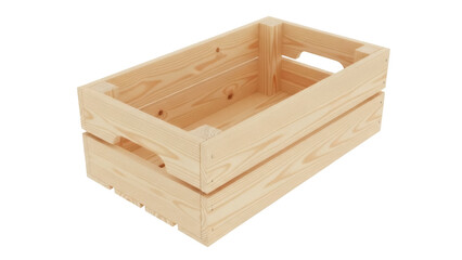 Wooden crate isolated PNG, light brown storage box with handles for organizing and transporting goods on transparent background