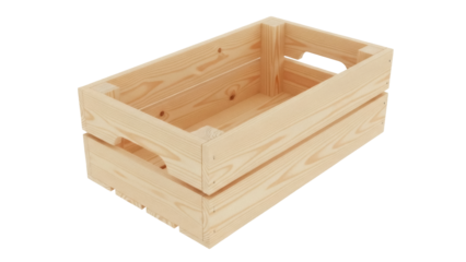 Wooden crate isolated PNG, light brown storage box with handles for organizing and transporting goods on transparent background