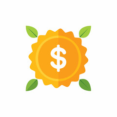 Coin with Dollar Sign Surrounded by Green Leaves Representing Financial Growth