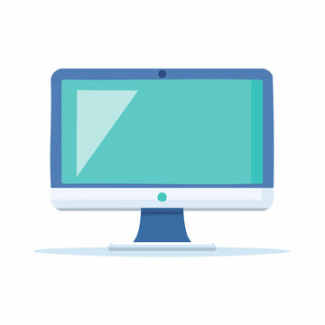 Isolated Desktop Computer Illustration with Blue Frame and Teal Screen for Office Supplies, Technology Projects