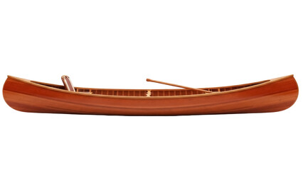 Wooden canoe PNG isolated on transparent background, classic boat for recreation and outdoor adventure, vintage style © Hugo