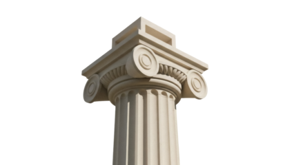 Elegant Ionic column capital isolated PNG on transparent background, architectural detail for building design and classical decoration projects