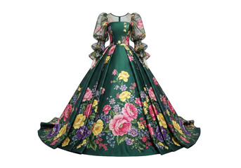 Green floral dress with ruffled sleeves isolated on transparent background