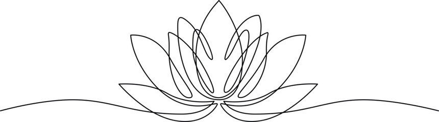 Lotus flower continuous one line drawing. Wellness concept in simple linear style. Continuous one line drawing of a lotus bud on white background vector illustration. 