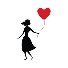 Female Figure With Light Balloon Symbolizing Imagination Aspiration And Positivity Line Art Vector illustration