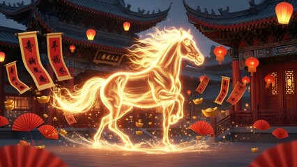 Golden Spirit Horse in a Lantern-Lit Ancient Temple 3