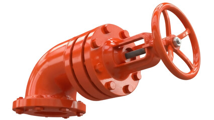 Red industrial valve PNG isolated on transparent background, pipeline control equipment for plumbing and engineering applications