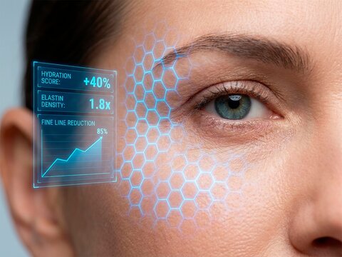 Extreme Macro of Eye Corner Scanned by Blue Laser Grid Showing